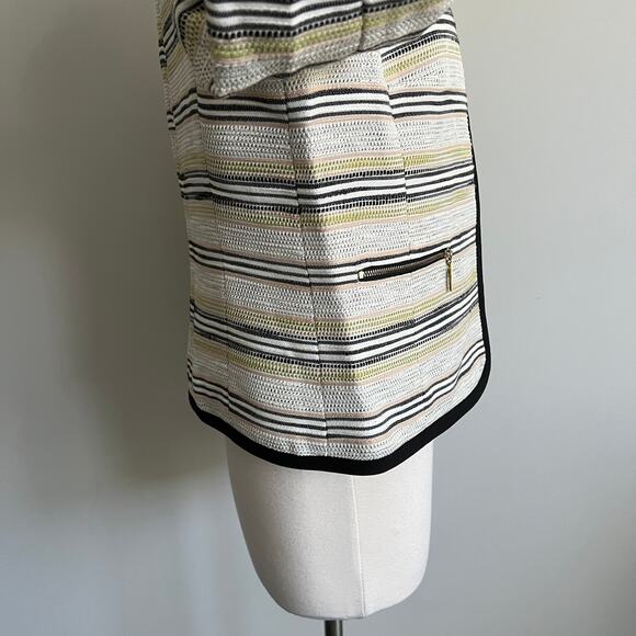 Kasper Open Blazer Jacket Zipper Detail Striped 3/4 Sleeve 4 Ivory Multi NWT - Picture 4 of 9